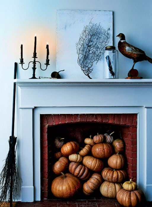 pumpkins in fireplace