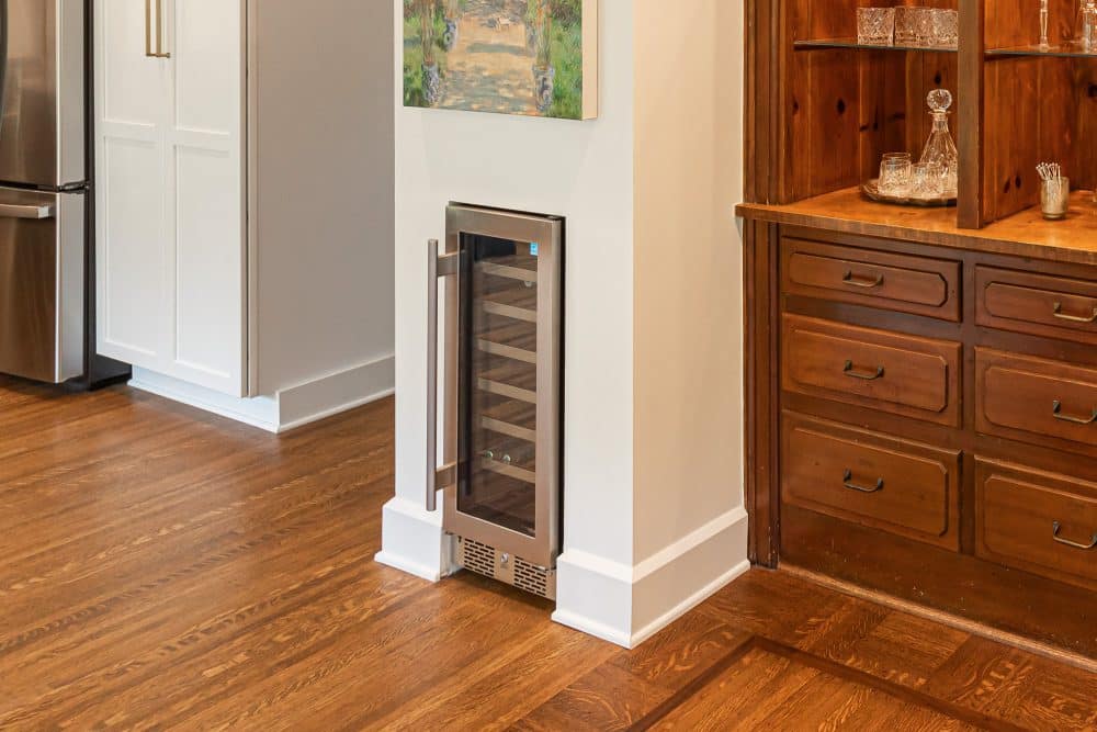 kitchen remodel, Indianapolis kitchen remodel, exterior brick matching existing brick, beverage fridge