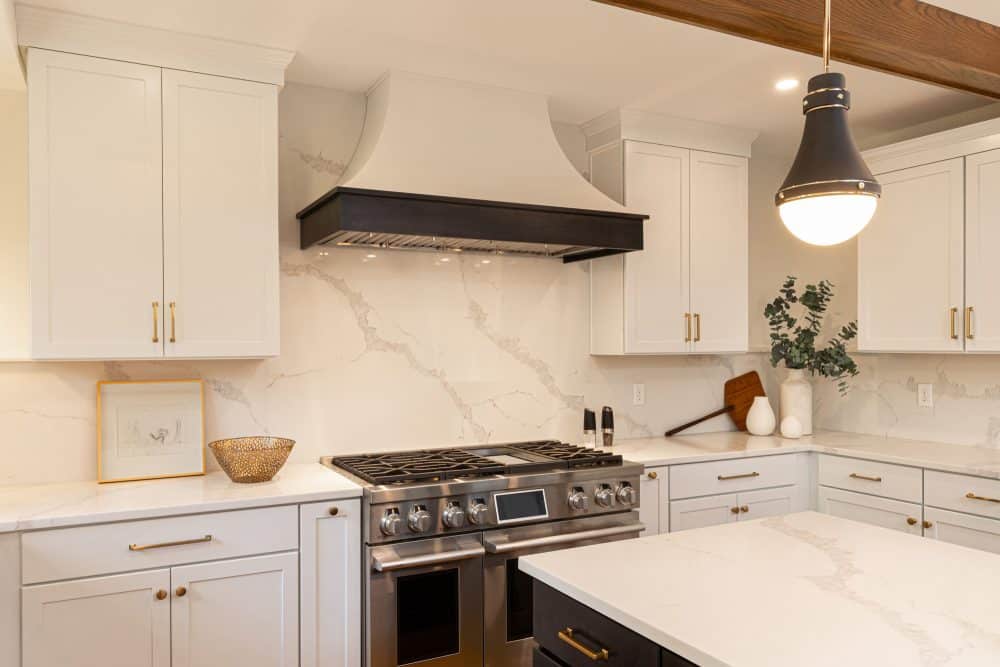 kitchen remodel, Indianapolis kitchen remodel, exterior brick matching existing brick, two tone hood