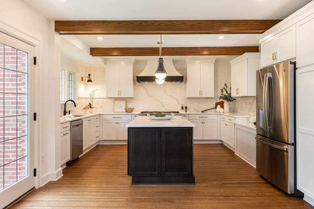kitchen remodel, Indianapolis kitchen remodel, exterior brick matching existing brick, warm paint color