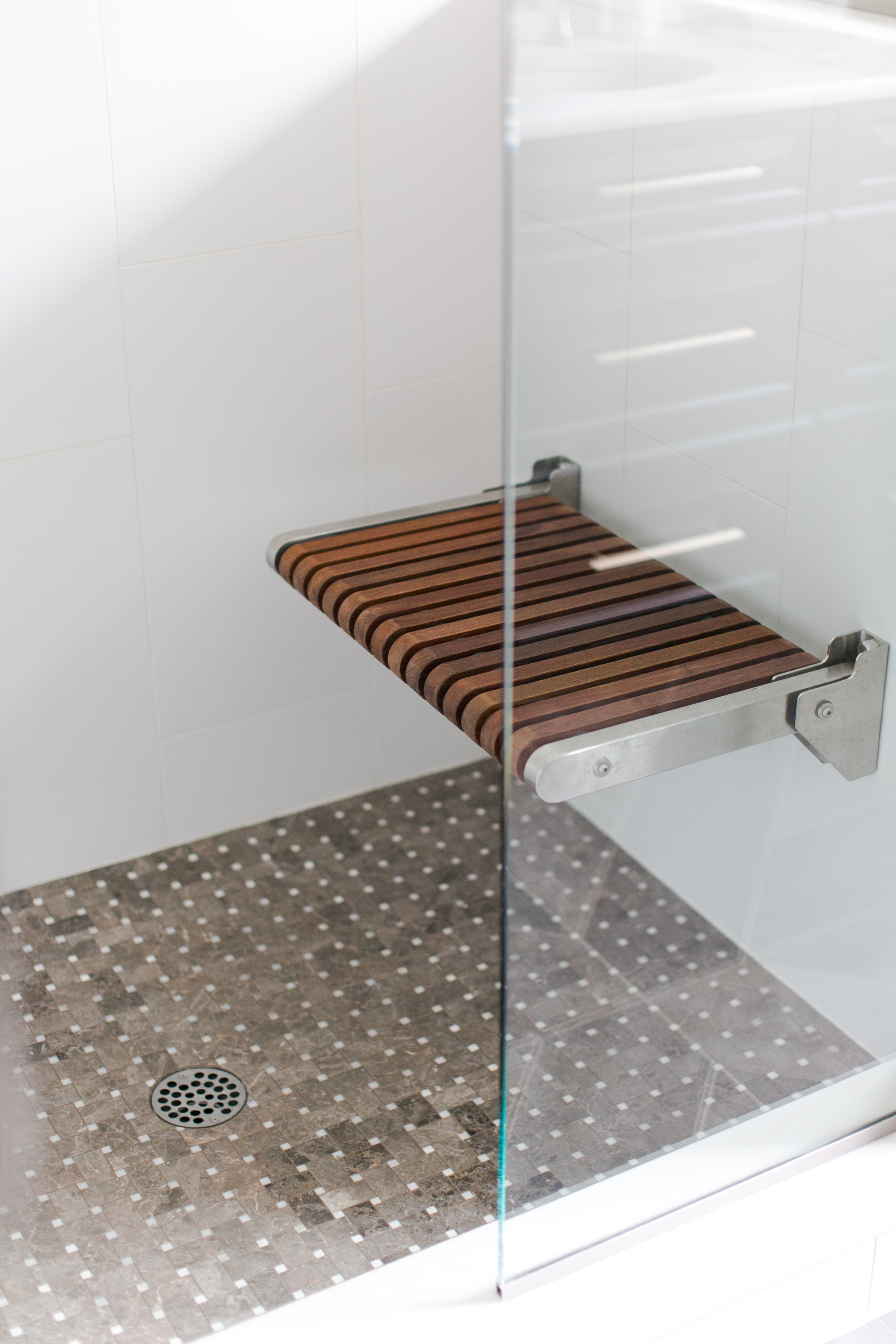 primary bathroom, shower seat, bathroom remodel